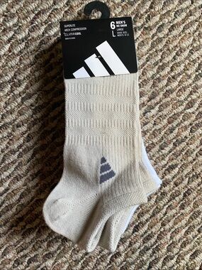adidas Men’s No-Show Athletic Socks in Beige and White Logo (6 Pack)